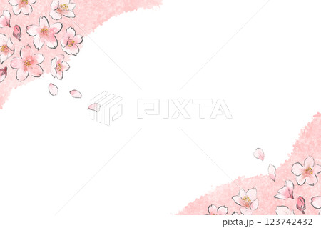 桜の花の手描き水彩風イラストの背景フレーム素材 桜の花の手描き水彩風イラストの背景フレーム素材 123742432