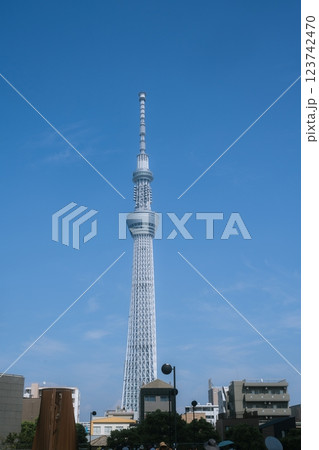 August 13 2024 - Tokyo, Japan : Tokyo Sky Tree during summer. Tokyo Sky Tree is one of the famous landmark in Tokyo. It is the tallest structure in world when built. 123742470