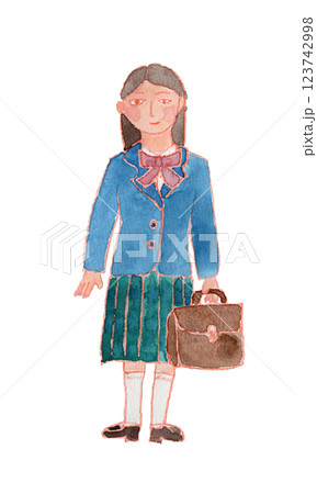 カバンを持つ制服の女子の水彩イラスト 123742998