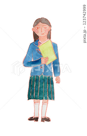 本を持つ制服女子の水彩イラスト 本を持つ制服女子の水彩イラスト 123742999