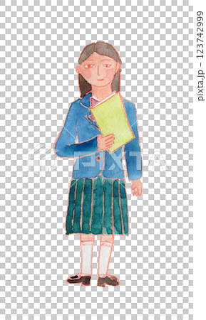 本を持つ制服女子の水彩イラスト 本を持つ制服女子の水彩イラスト 123742999
