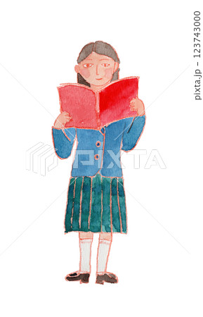 本を読む制服女子の水彩イラスト 123743000