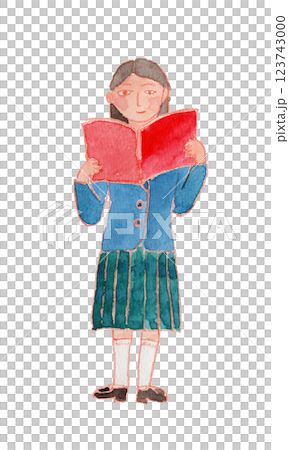 本を読む制服女子の水彩イラスト 123743000
