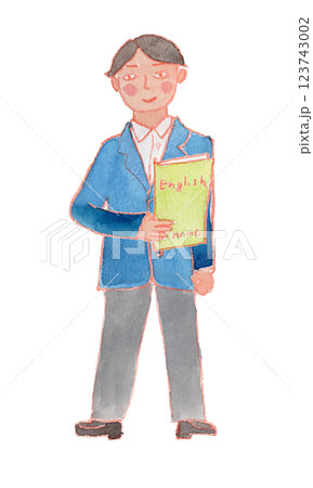 英語の本を持った制服男子の水彩イラスト 英語の本を持った制服男子の水彩イラスト 123743002