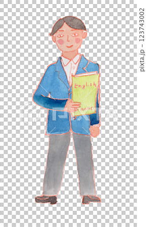 穿著制服的男孩拿著一本英文書的水彩插圖 123743002