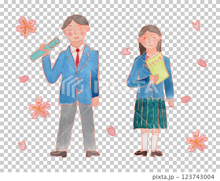 身著畢業制服的男女水彩插圖 123743004