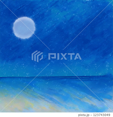 月明かりの夜の海 水彩画 星空 月明かりの夜の海 水彩画 星空 123743049