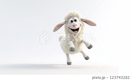 楽しそうに跳ねるかわいい羊のキャラクター 123743282