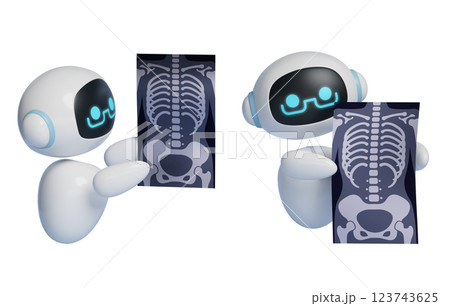 3D graphics of AI robot character that reads X-ray images 123743625