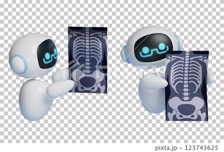 3D graphics of AI robot character that reads X-ray images 123743625