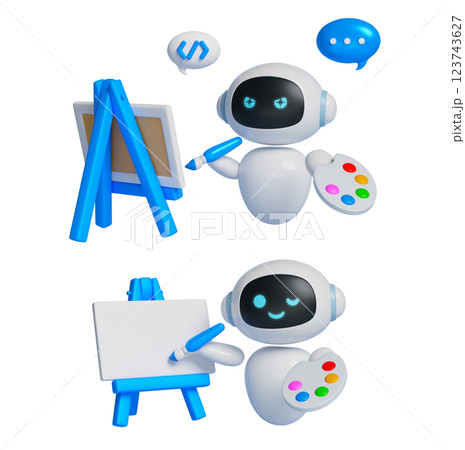 AI robot character drawing 3D graphics 123743627