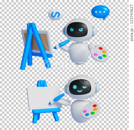 AI robot character drawing 3D graphics 123743627