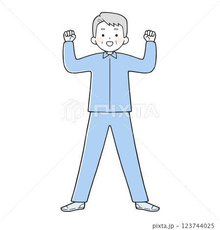 ガッツポーズするシニア男性 123744025
