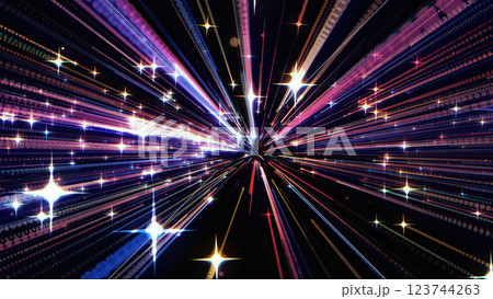 集中する光のライン　流星のようなエフェクト　CG　背景 123744263