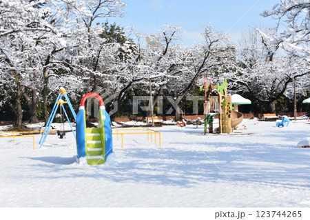 開成山公園 雪の風景 遊具 開成山公園 雪の風景 遊具 123744265