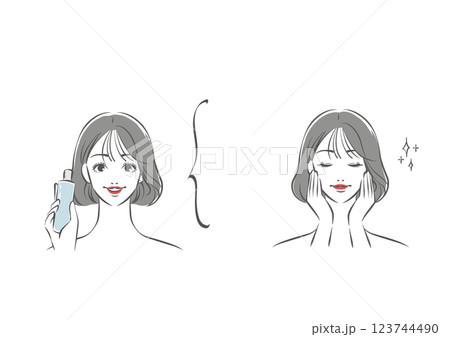 化粧水を塗布する女性　ボブヘア 123744490