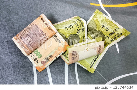 some indian rupee bank notes of 200, 20 and 10 some indian rupee bank notes of 200, 20 and 10 123744534