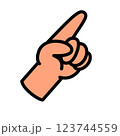 人差し指を伸ばして指す手のイラストここに注目濃オレンジ 123744559