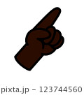 人差し指を伸ばして指す手のイラストここに注目濃茶色 123744560