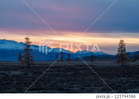 Twilight in the mountain steppe. Twilight in the mountain steppe. 123744566