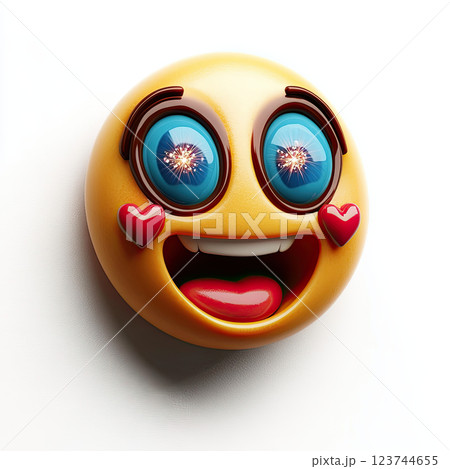 Happy emoji with sparkling eyes and heart shaped cheeks 123744655