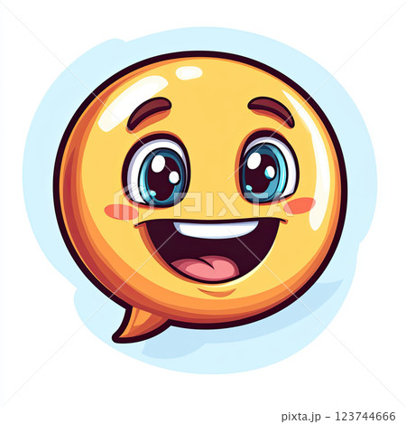 Happy cartoon emoji with big eyes and speech bubble design 123744666