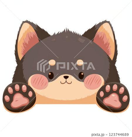 Cute chibi style dog with big ears and rosy cheeks peeking out playfully 123744689
