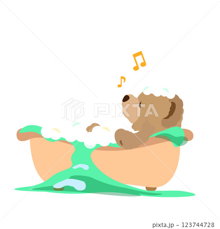 お風呂につかるクマのぬいぐるみのイラスト 123744728
