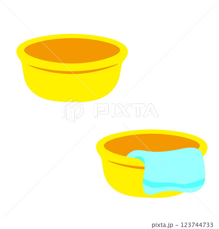 湯桶とタオルをかけた湯桶のイラスト 123744733