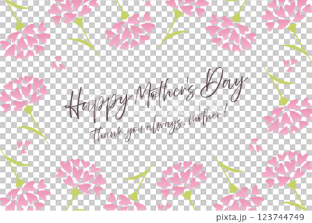 母の日カード　ピンクのハートカーネーションフレーム 123744749