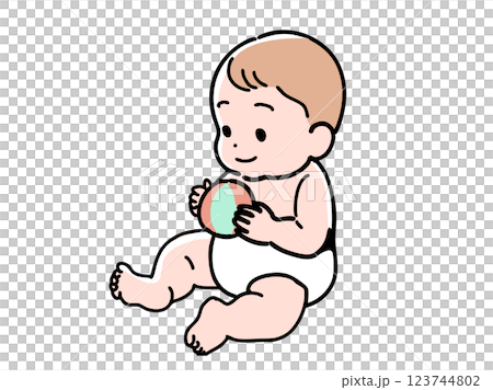 座ってボールで遊ぶ赤ちゃん 123744802