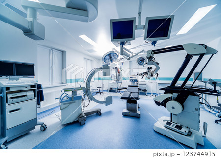 Modern equipment in operating room. Medical devices for neurosurgery. 123744915