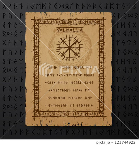 Runic pergament with runes and symbols Runic pergament with runes and symbols 123744922