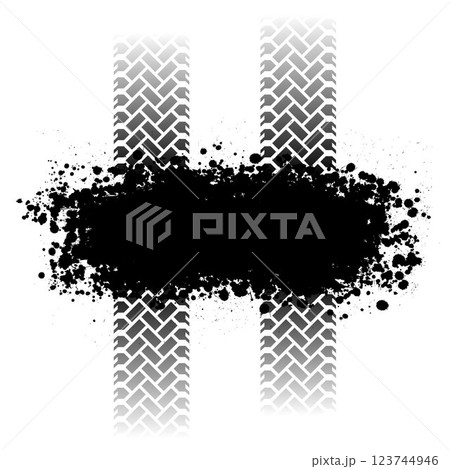 Black grunge ink blots truck tire track 123744946