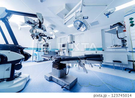 Modern equipment in operating room. Medical devices for neurosurgery. 123745014
