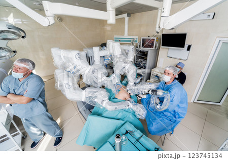 Modern surgical system. Medical robot. Minimally invasive robotic surgery. Modern surgical system. Medical robot. Minimally invasive robotic surgery. 123745134