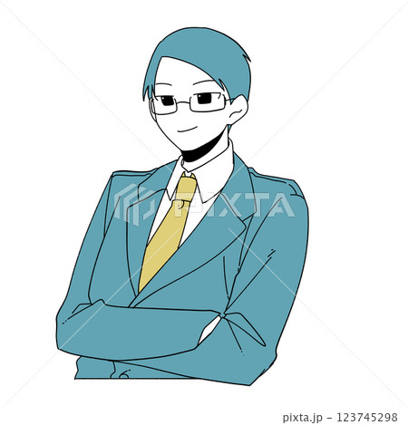 腕を組みニヤリとしている眼鏡の男性会社員 123745298
