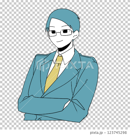 腕を組みニヤリとしている眼鏡の男性会社員 123745298