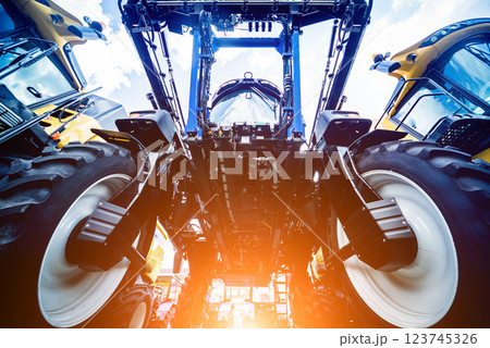 Harvester engine. Gear chains and new modern mechanisms. Harvester engine. Gear chains and new modern mechanisms. 123745326