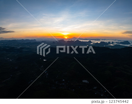 Amazing landscape nature view in sunset or sunrise sky background 123745442
