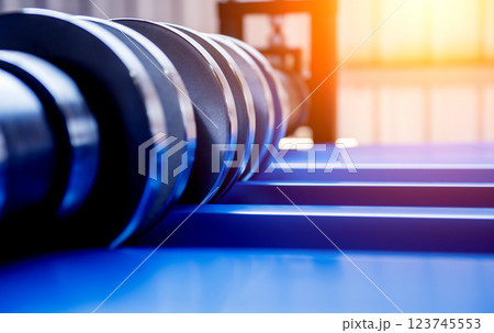 Metal sheet forming machine at the modern metalwork factory. 123745553