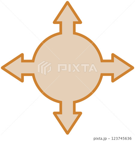四方向矢印丸い吹き出し（オレンジ） 123745636