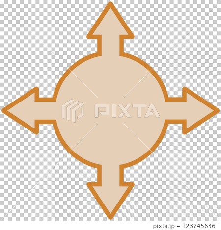 四方向矢印丸い吹き出し（オレンジ） 123745636