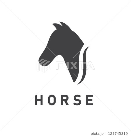 Simple Minimalist Stallion Head Silhouette Vector Illustration Logo Design, for Equestrian Brand, Farm Logo, Horse Club, Stable Business and Modern Branding Application 123745819