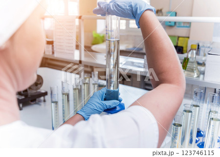 Natural oil quality control. In the industrial laboratory. 123746115