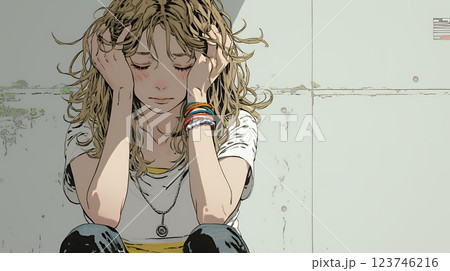 悔しがっている女性：一人座り、後悔と苛立ちをあらわにする苦悩した女性