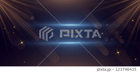 Luxury golden lighting effect glowing on dark blue background and sparkle. 123746435