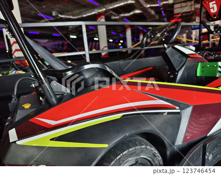New electric go karts in the modern indoor racing track New electric go karts in the modern indoor racing track 123746454