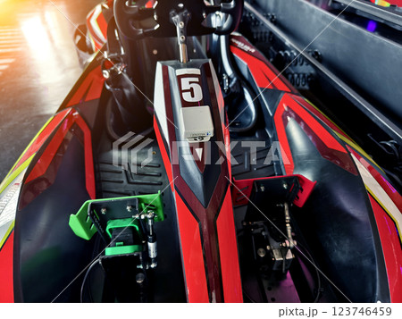 New electric go karts in the modern indoor racing track 123746459