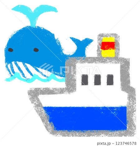 シンプルイラスト　クレヨンタッチ　鯨クルージングツアー 123746578